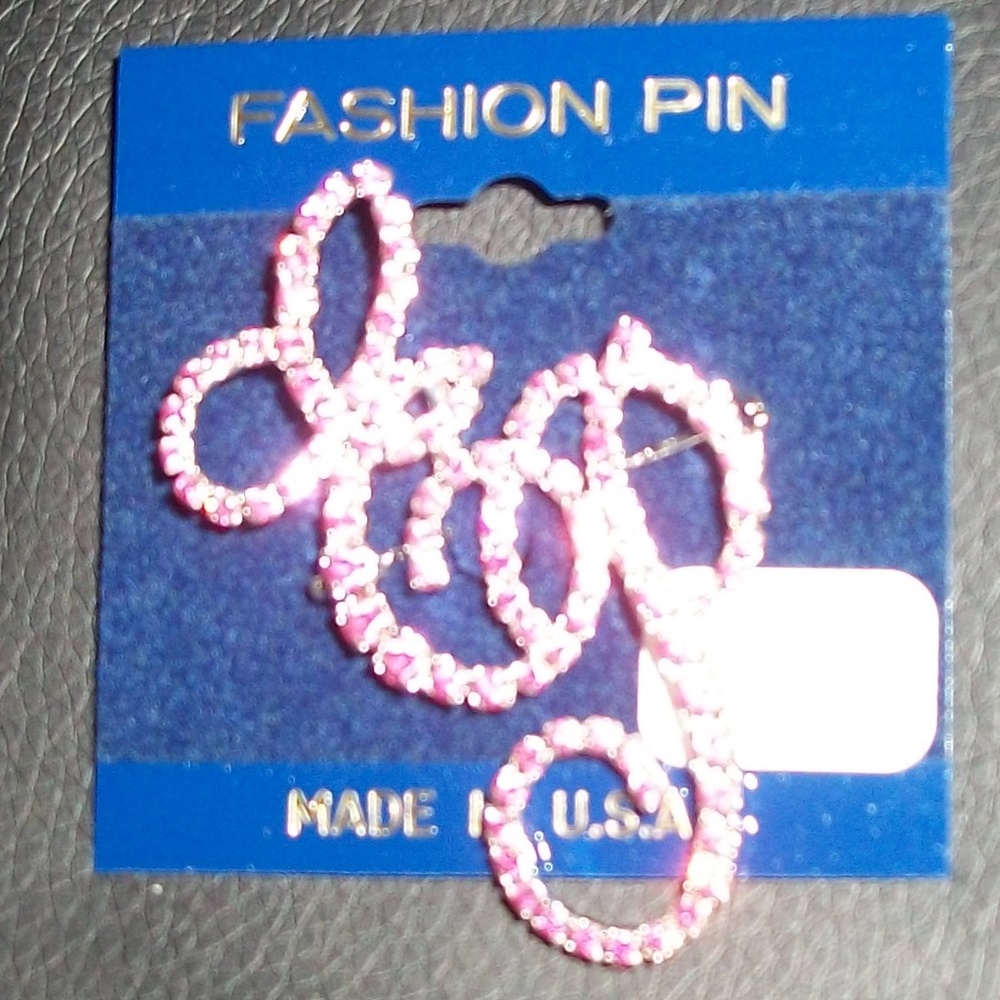 Elvis Presley Pin Brooch Pink Crystals Initials